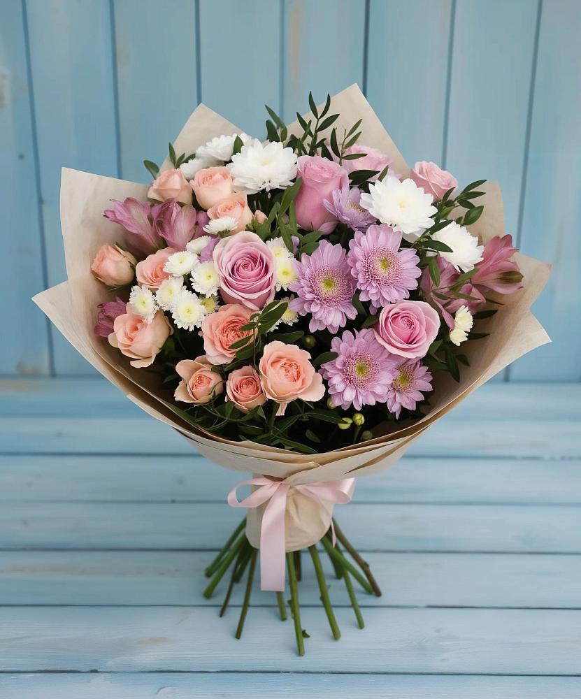 Букет цветов из: Хризантемы, Розы и Альстромерии в Ольявидово
