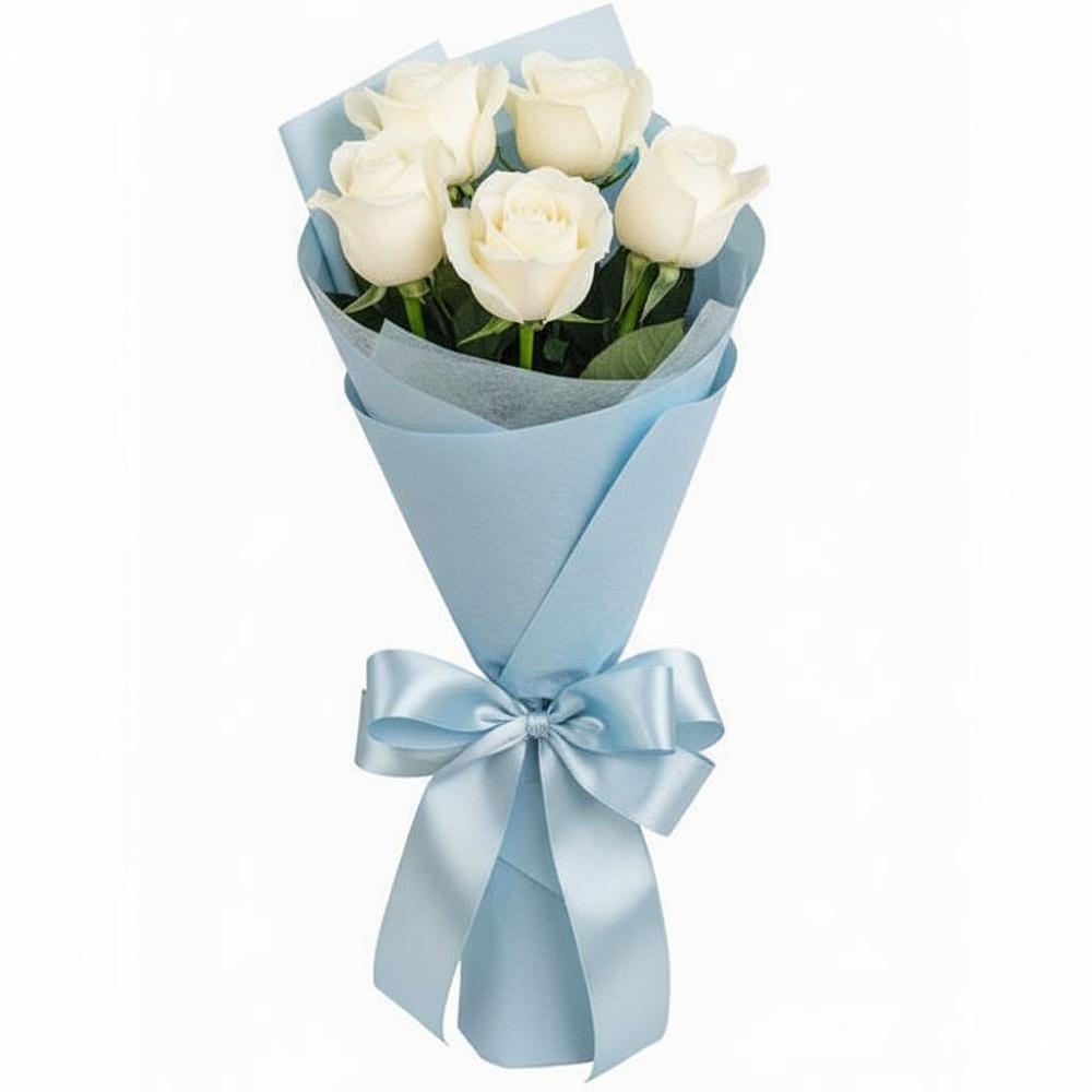 Букет 5 Белых роз Проуд в Ольявидово