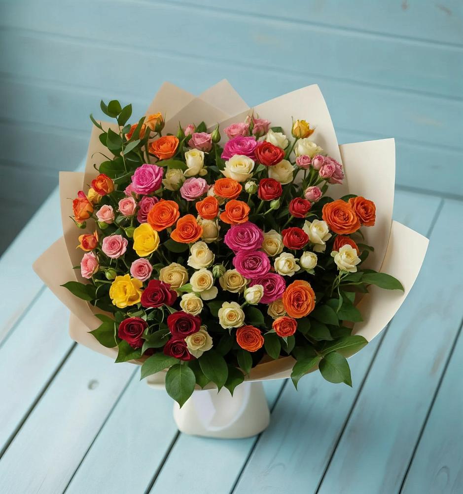 Букет Микс из разноцветных кустовых роз в Ольявидово
