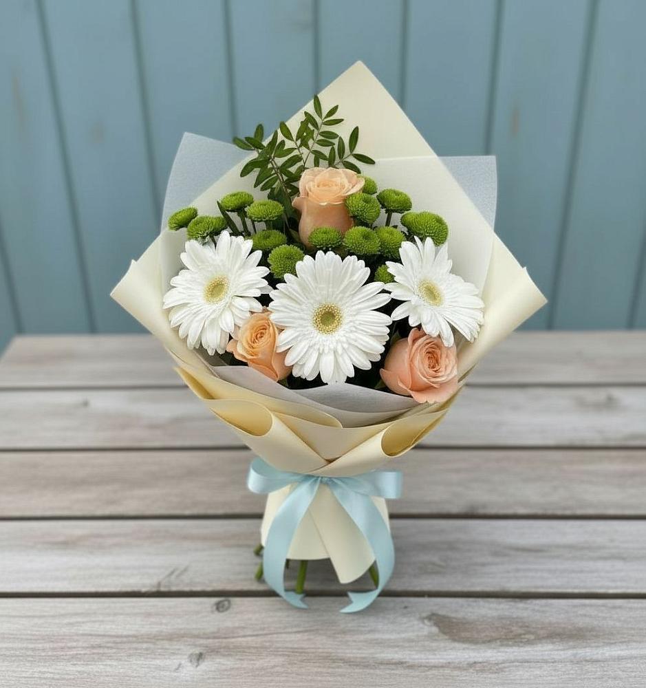Букет цветов из: Герберы, Розы и Хризантемы в Ольявидово