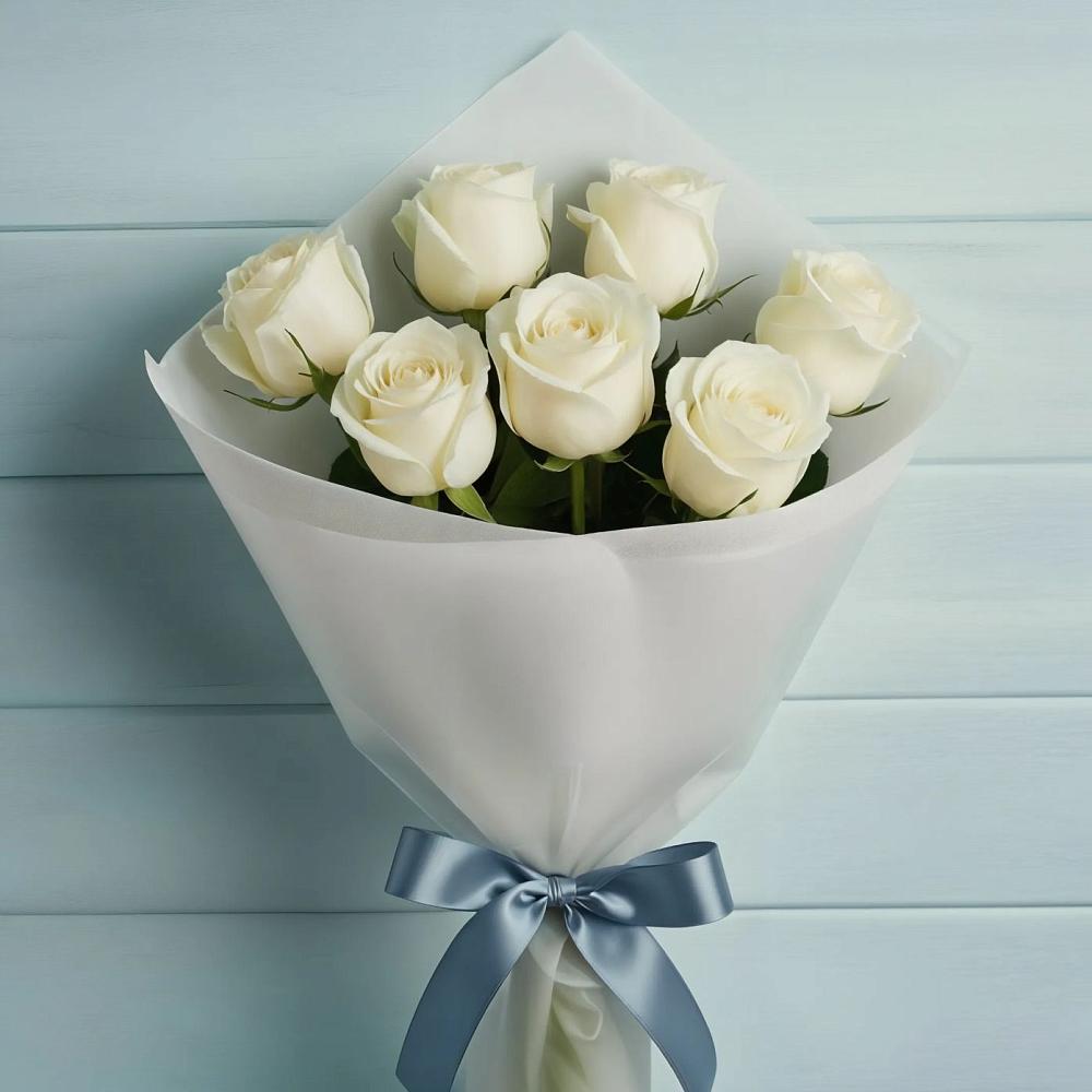 Букет 7 Белых роз Эдлесс Лав в Ольявидово