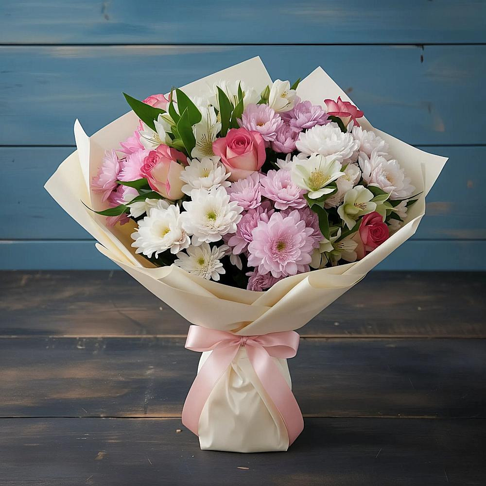 Букет цветов из: Хризантемы, Альстромерии и Розы в Ольявидово